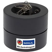 Maul Klammernspender MAULpro | Ø7,3x6cm | Schreibtisch Organizer für Büroklammern | Schreibtisch Zubehör mit Magnet für Büro | Inklusive 15 Klammern | Stilvoller Büroklammernspender | Schwarz
