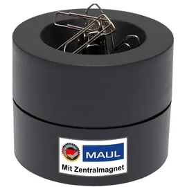 Maul Klammernspender MAULpro | Ø7,3x6cm | Schreibtisch Organizer für Büroklammern | Schreibtisch Zubehör mit Magnet für Büro | Inklusive 15 Klammern | Stilvoller Büroklammernspender | Schwarz
