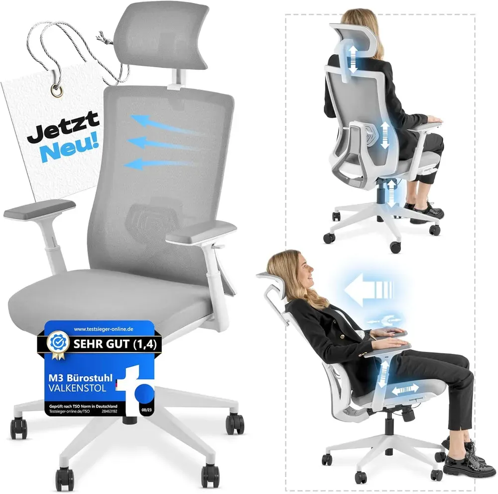 VALKENSTOL M3 - Ergonomischer Bürostuhl Allrounder mit Designanspruch - Pro Grau