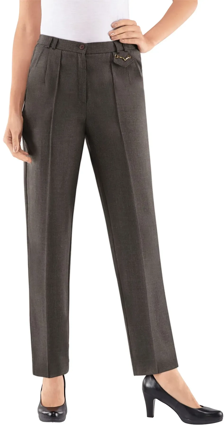 Webhose COME ON, Damen, Gr. 215, Extrakurzgrößen, braun (braun, meliert), 96% Schurwolle, 4% Elasthan, meliert, unifarben, lang, Hosen