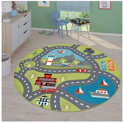 Kinderteppich Kinderteppich Spielteppich Für Kinderzimmer Mit Straßen-Motiv In Grün, TT Home, rund, Höhe: 4 mm grün rund - Ø 200 cm x 4 mm