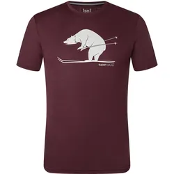 super natural Wander-/Freizeit Tshirt Graphic Skiing Bear (Bär) - Merinowollmix - weinrot Herren