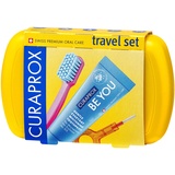 Curaprox Travel-Set Gelb - Zusammensteckbare Reisezahnbürste CS 5460 + «Be You»-Reisezahnpasta + 2 Interdentalbürsten CPS prime 07 und 09 - Reise-Zahnpflege-Set 9,5 cm x 6 cm