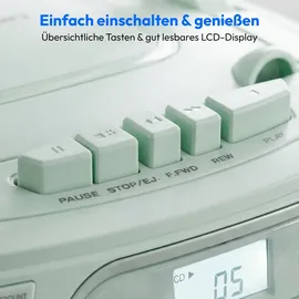 Medion E66476 Stereo Sound System (Boombox, CD-Player, MP3, Kassette, tragbarer Kassettenspieler für Kinder, UKW Radio, AUX, Kopfhörer, Netz & Batterie) grün
