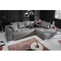 Riess-Ambiente Modernes XXL Ecksofa DECADENCIA 320cm silbergrau Samt inkl. Kissen Eckcouch Sofa - Grau