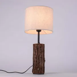 just light. Tischleuchte Beistelllampe Tischlampe Schlafzimmerlampe Holzdekor Stoff H 58 cm