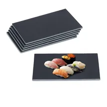 Relaxdays Schieferplatte 6er Set, Servierplatte rechteckig, 26 x 16 cm, zum Servieren von Käse, Sushi, Desserts, schwarz