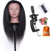 Xtrend Übungskopf mit Echthaar, Friseur-Trainingskopf, Manikin, Kosmetologie, Übungskopf für Friseure und Flechten (50,8 cm mit Klemmständer)