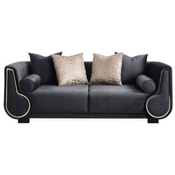 Casa Padrino Luxus 3er Sofa Schwarz / Silber - Elegantes Wohnzimmer Sofa - Luxus Wohnzimmer Möbel - Luxus Kollektion