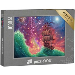 puzzleYOU Puzzle Puzzle 1000 Teile XXL „Fantasy-Ölgemälde: Segelschiff unter Planeten“, 1000 Puzzleteile, puzzleYOU-Kollektionen Fantasy
