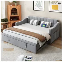 Odikalo Schlafsofa Schlafcouch 90x190, Polsterbett Schlafsofa 2 in 1 Multifunktionsschlafsofa 90x190 180x190, Grau / Hellgrau Samtstoff Polsterbett mit Aufbewahrungstasche, Weiches Kissen, vielseitiges Schlafsofa grau