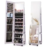 COSTWAY Schmuckschrank mit Spiegel & LED, auf Rollen, stehend, abschließbar lila