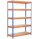 Simonrack Schwerlastregal Holz 200 x 100 x 60 cm blau/orange 5 Böden