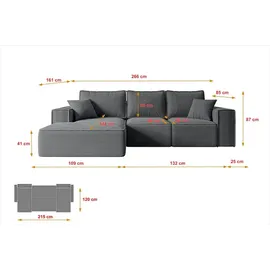 altdecor Ecksofa Cord 2-Sitzer Dunkelgrau