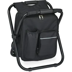 Relaxdays Campinghocker mit Tasche, klappbar, tragbar, leicht, stabil, HBT 42x35x29 cm, Sitzrucksack, Polyester, schwarz
