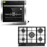 KB Elements Gasherd-Set Einbaubackofen 60 cm mit Gaskochfeld 70 cm, 5 Flammig, mit 2-fach-Teleskopauszug, AQUA CLEAN, Airfry Funktion, Gaskochfeld mit vollkupfer-Brennern silberfarben