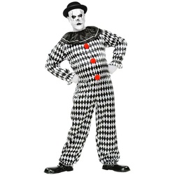 Karneval-Klamotten Clown-Kostüm Karneval Herren Clown Narr schwarz weiß Harlekin, Overall Faschings-Clown mit roten Knöpfen 54