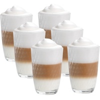 6er Set Latte Macchiato/Kaffee-Gläser - 390ml, 6 Glas Trinkhalme 23 cm, 1 Bürste (Vitrea Sloti Caffee Latte)