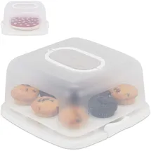 Relaxdays Kuchenbox, eckig, tragbar, Kuchen & Muffins, spülmaschinenfest, Partybutler, 16x34x32,5 cm, weiß/transparent