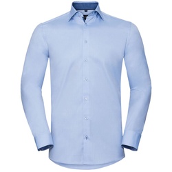 Russell Tailliertes Herringbone Kontrast-Hemd  Langarm, light blue/mid blue/br. navy, S