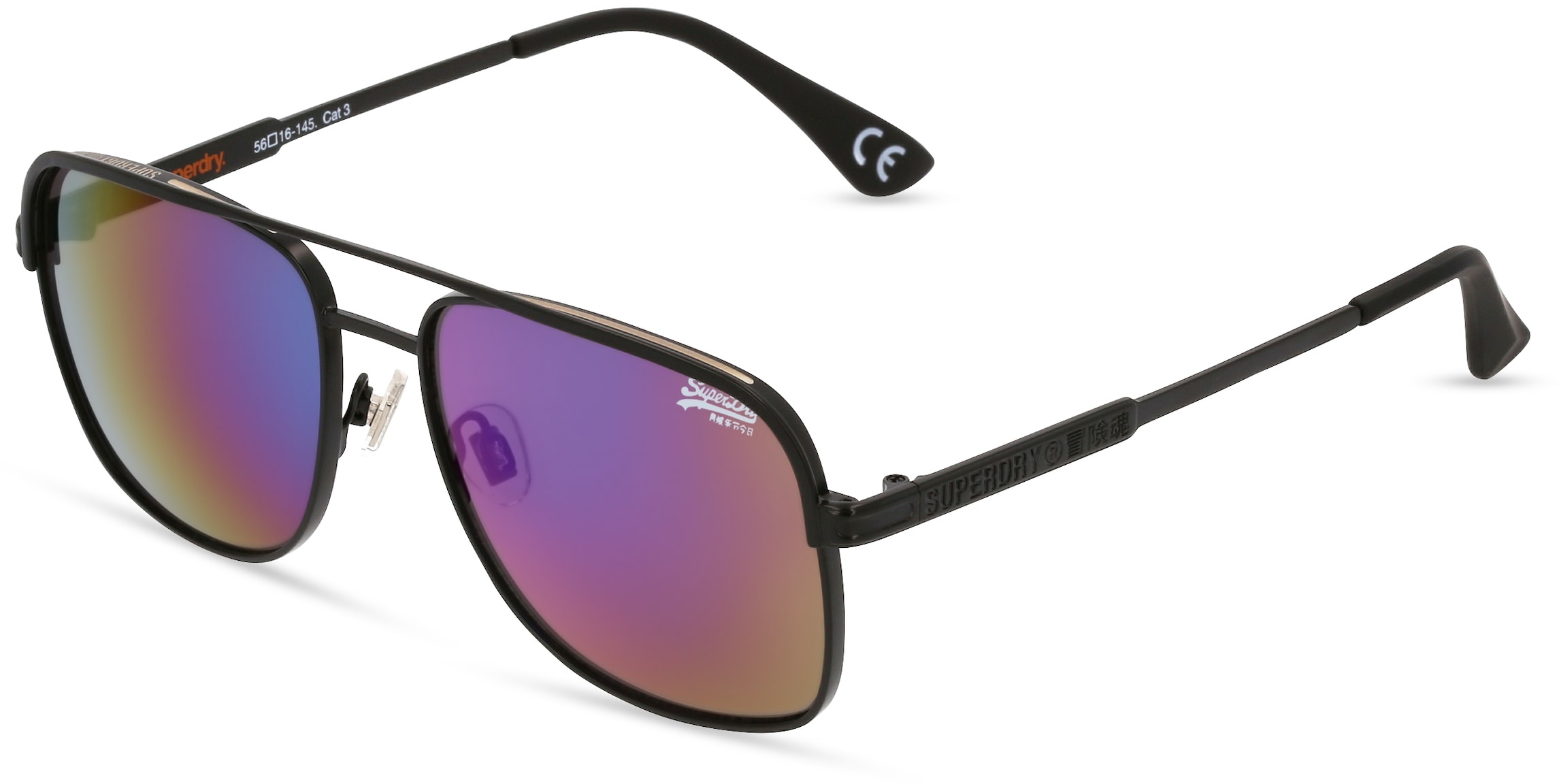 Superdry MIAMI Unisex-Sonnenbrille Vollrand Pilot Metall-Gestell, schwarz