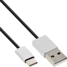 InLine USB 2.0 Kabel, USB-C Stecker an A Stecker, schwarz/Alu, flexibel, 3m