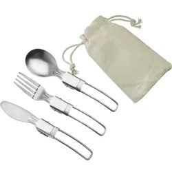 WESTMARK Campingbesteck, faltbar, 4-teilig, Faltbares Besteck für Outdoor-Aktivität inkl. Stoffbeutel für unterwegs, 1 Set = 1 Löffel, 1 Gabel, 1 Messer, 1 Stoffbeutel