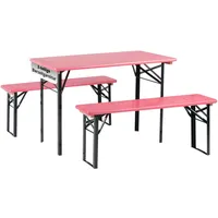 Stagecaptain BB-117 PI Hirschgarten Bierzeltgarnitur für Balkon - Kurze Version 117 cm Länge - Klappbare Festzeltgarnitur 1x Tisch & 2X Bank - Sitzgarnitur aus Holz - Innen- und Außenbereich - Pink