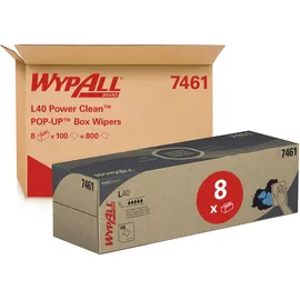 WypAll L40 Power Clean POP-UP-Wischtücher in der Zupfbox 7461 – Wischpapier – 8 Boxen x 100 weiße Reinigungstücher (insges. 800)