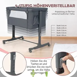 Costway 3 in 1 Beistellbett Dunkelgrau 70 x 140 cm