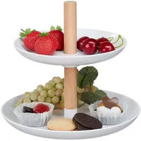 Relaxdays Etagere, Kunststoff & Holz, runder Servierständer, HxD 19x21 cm, Cupcake Ständer, modern, weiß/natur