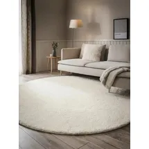 benuta Nest Hochflorteppich Soda - Weiß 200x200 cm Rund - Kunstfaser - Style: Uni, Boho-Style, Hygge & Cozy - Pflegeleicht für Wohnzimmer Schlafzimmer