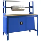 SimonRack Werkbank für Werkstatt, 910x760 mm, Rollenhalter und Schrank, Tragfähigkeit 400 kg, Blau - BT-4