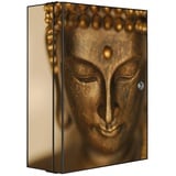 banjado Medizinschrank Stahl Buddha Gold (abschließbar, 3 große und 2 kleine Fächer) 35 x 46 x 15cm schwarz