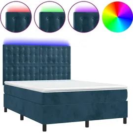 vidaXL Boxspringbett mit Matratze & LED Dunkelblau 140x200 cm Samt