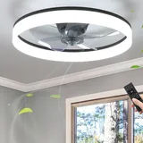 JUNNAI Deckenventilator mit Beleuchtung, Deckenventilator mit Fernbedienung und Timer, Leise Dimmbare Deckenlampe Ventilator, 6 Geschwindigkeiten, Deckenlampe für Schlafzimmer Wohnzimmer