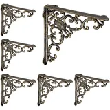 4 x Regalwinkel antik, Regalträger Gusseisen, Barocke Ornamente, Winkel für Regalboden, Vintage, Regalhalterung, Bronze