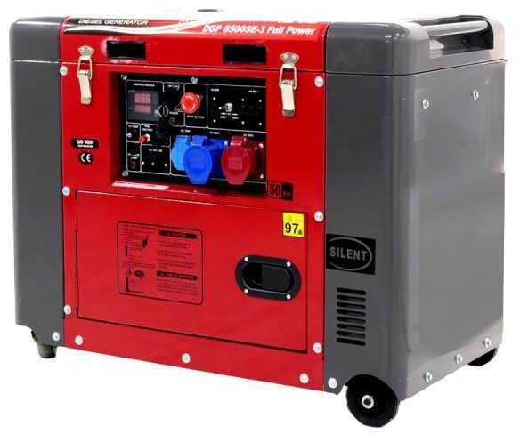 GeoTech Pro DGP 8500SE-3 -  Leiser Diesel-Stromerzeuger mit Rädern mit AVR-Regelung 6 kW - Dauerleistung 5.5 kW Full-Power