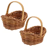 VOSAREA 2 Stück Mini Korb Puppenstrohkorb geflochtener Blumenkorb Weidenkorb mit Henkel kleiner Korb Mini Körbchen Obstkorb Deko, 7,5x7,5x5,5 cm