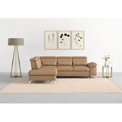 Ecksofa SIT & MORE "Cabrio L-Form, mit Sitztiefenverstellung, Arm- und Kopfteilverstellung", braun (cappucino), B:274cm H:87cm T:230cm, Sofas, 3 Nierenkissen, Federkern, optional Bettfunktion und Stauraum