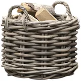 Dekoleidenschaft großer Rattankorb "Rustikal" Ø 50 cm, Aufbewahrungskorb, Brennholzkorb, Spielzeugkorb, Übertopf