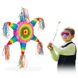 relaxdays Pinata 4-tlg. Pinata Set Stern gelb|orange|rosa