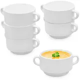 Spetebo Geschirr-Set Feinkeramik Suppentasse 200 ml weiß mit Henkel - 6er Set (1-tlg), 6 Personen, Feinkeramik, Lebensmittelecht und Spülmaschinenfest weiß