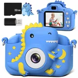 GREENKINDER Kinderkamera, 2.0”-Bildschirm Kinder Kamera mit 32GB Karte, 20MP & 1080P HD Selfie Digitalkamera Kinder, Fotoapparat Kinder, Dinosaurier Geschenke für 3-12 Jahre Jungen