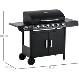 Outsunny Gasgrill Grillwagen 135 x 50 x 100 cm Schwarz