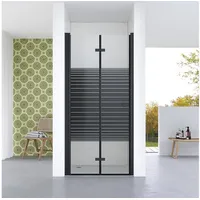 AQUALAVOS Dusch-Falttür Nischenduschtür mit platzsparender Falttür Schwarz matt Streifendekor, 100x187 cm, 5 mm ESG Sicherheitsglas nach DIN EN 12150, 15 mm Wandausgleich Aluminiumprofile Beidseitig öffnend Barrierefrei 100 cm x 187 cm
