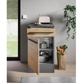 BASIC by Balculina Unterschrank Jazz 50er 50 x 90 x 60 cm Artisan Eiche/Anthrazit