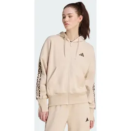 adidas Seasonal Essentials Animal Print 3-Stripes Full-Zip Hooded Track Top, Sweatshirt, Crystal Linen Multicolor Khaki Six