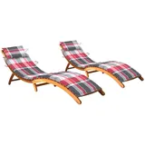 vidaXL Sonnenliegen 2 Stk. mit Auflagen 184 x 55 x 64 cm Massivholz Akazie