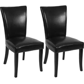 Mendler 2er-Set Esszimmerstuhl Chesterfield, Stuhl Küchenstuhl, Nieten - Kunstleder, schwarz, dunkle Beine
